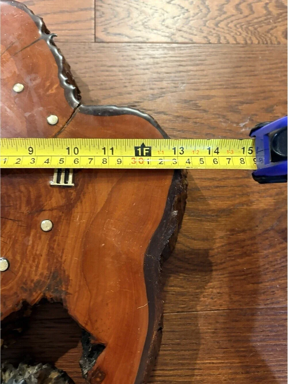 Vintage Wood Slab Live Edge Lacquer MCM Retro Wall Clock 13